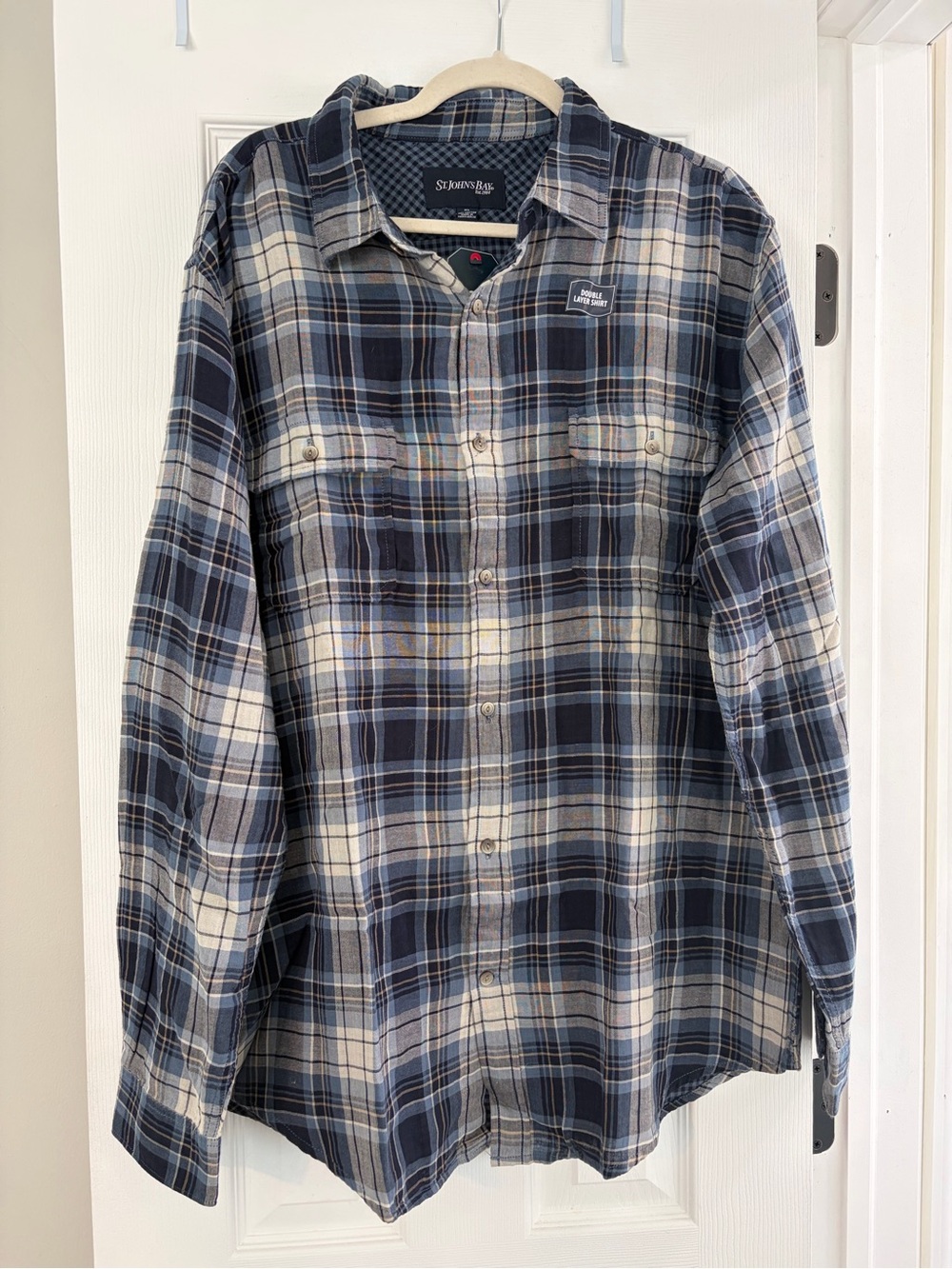St. John's Bay Blue and White Plaid Button-Down Shirt